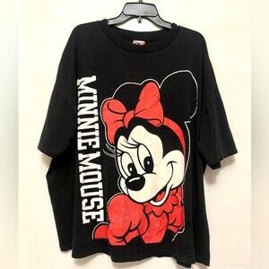 Vintage Disney Designs Minnie Mouse Black Short Sleeve Shirt Top Spell Out